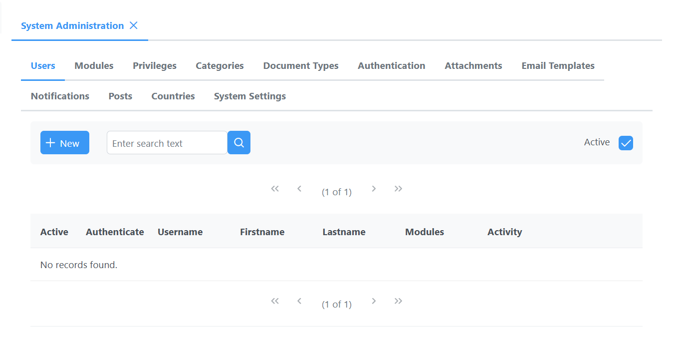 System Administration Window